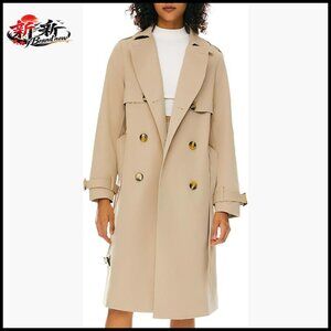 Women's 3/4 Length Double Breasted Trench Coat with Belt